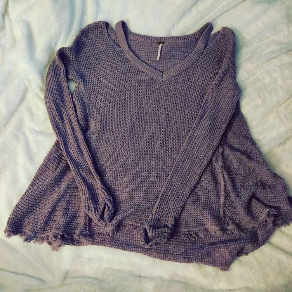 Free People Purple Waffle Weave Cold Shoulder Top Size S
